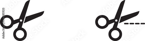 Scissors with Cut Line Silhouette Icon – Minimalist Vector Symbol