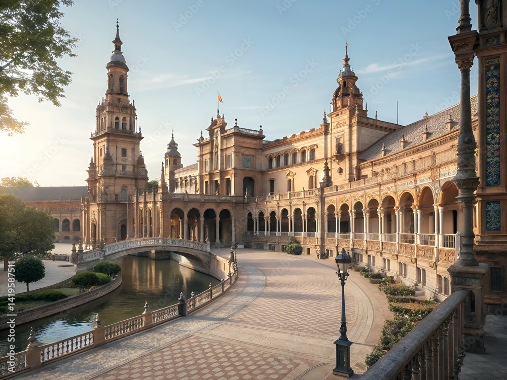 Obraz premium Building with Canal at City Early Morning Light