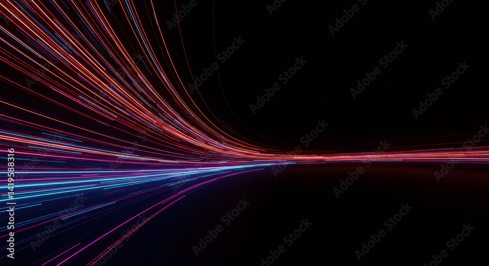 Abstract image showing red and blue light trails against a dark background creating a sense of speed Abstract image showing red and blue light trails against a dark background creating a sense of speed