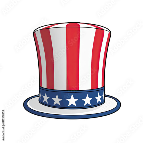 American top hat patriotic symbol red white stripes blue band white stars festive headwear celebration independence day united states america design graphic illustration