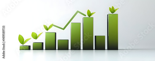 A sleek annual sales projection graph with rising green bars for each quarter, set against a clean white background photo