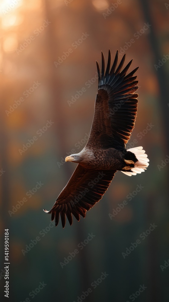 Obraz premium an eagle flies over the forest