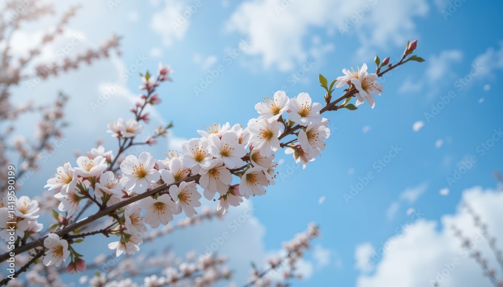 Blossoming cherry trees in spring beautiful nature scene vibrant blue sky serene outdoor environment captivating floral view Blossoming cherry trees in spring beautiful nature scene vibrant blue sky serene outdoor environment captivating floral view