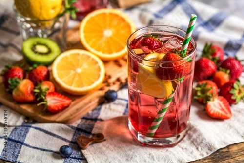 strawberry and fruit sweet soda drink for health on summer
