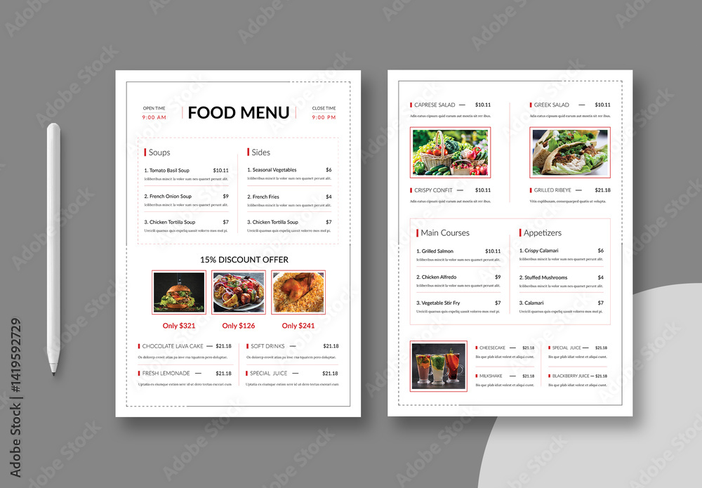 Sample Food Menu Layout Food Menu Template Layout Stock Template | Adobe Stock