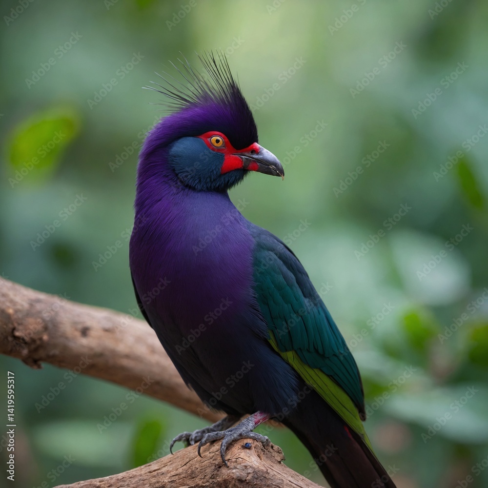 Obraz premium Violet Turaco bird on piece of wood