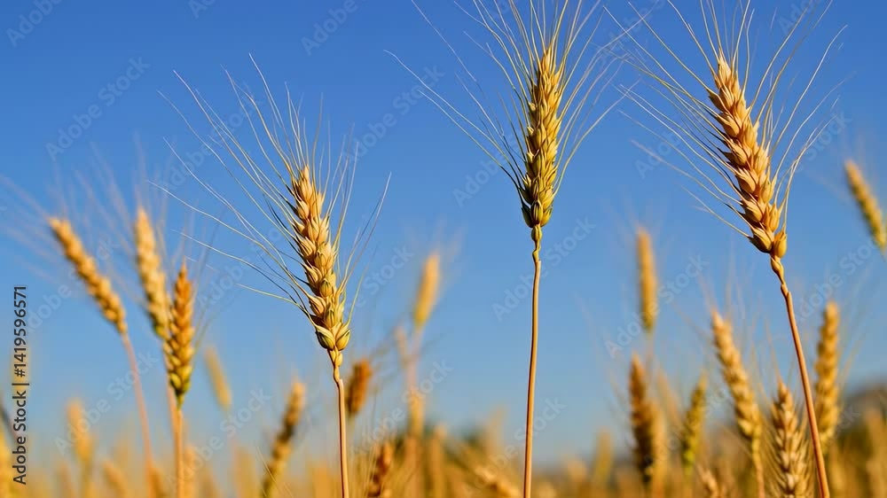 Close Up Ripe Wheat Under Blue Sky Close Up Ripe Wheat Under Blue Sky