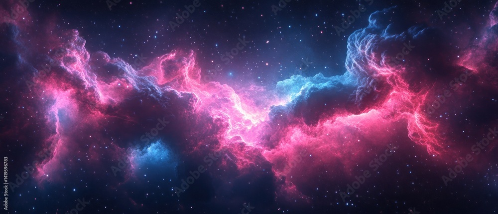 Fototapeta premium Cosmic Nebula: A Celestial Dance of Pink and Blue
