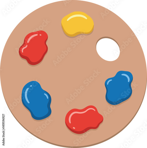 Artist paint palette with red blue yellow paint dabs in flat minimal style vector illustration