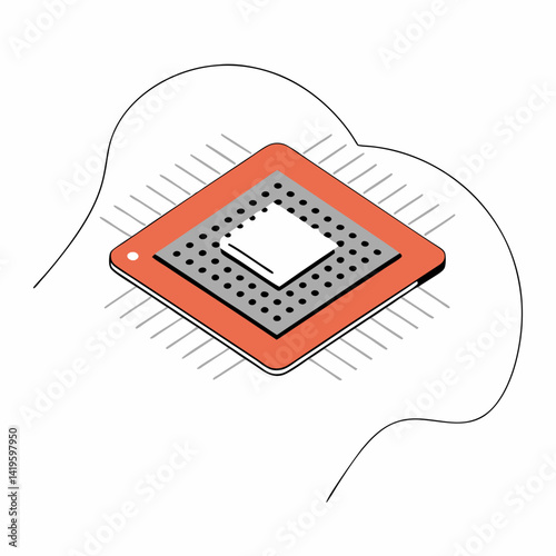 modern microchip with glossy surface and embossed texture, showcasing intricate details and vibrant color scheme. Isolate on white background, commercial use