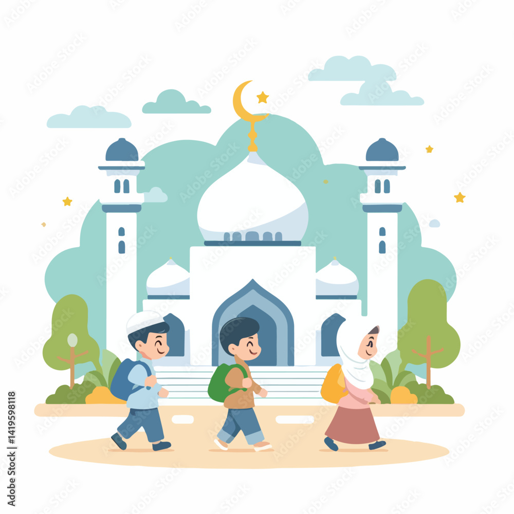 Fototapeta premium vector image of children going to mosque
