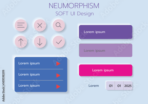 3D Neumorphic Soft UI Design. 3D Bottons.