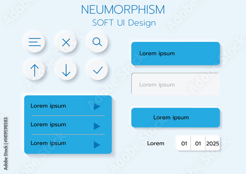 3D Neumorphic Soft UI Design. 3D Bottons.