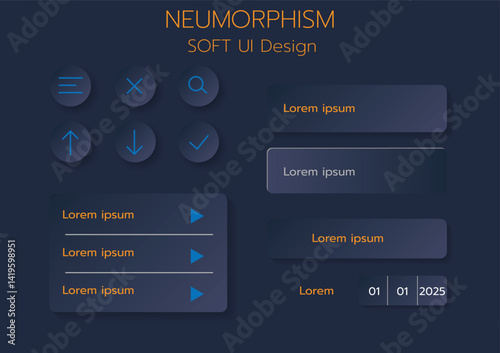 3D Neumorphic Soft UI Design. 3D Bottons.