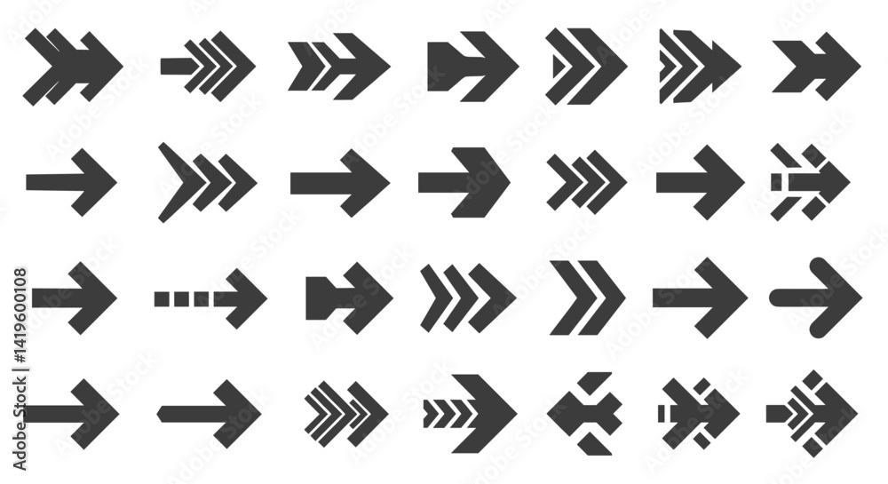 Arrow vector shapes collection pointing right direction graphic design elements for presentations and interfaces with multiple styles and modern designs Arrow vector shapes collection pointing right direction graphic design elements for presentations and interfaces with multiple styles and modern designs