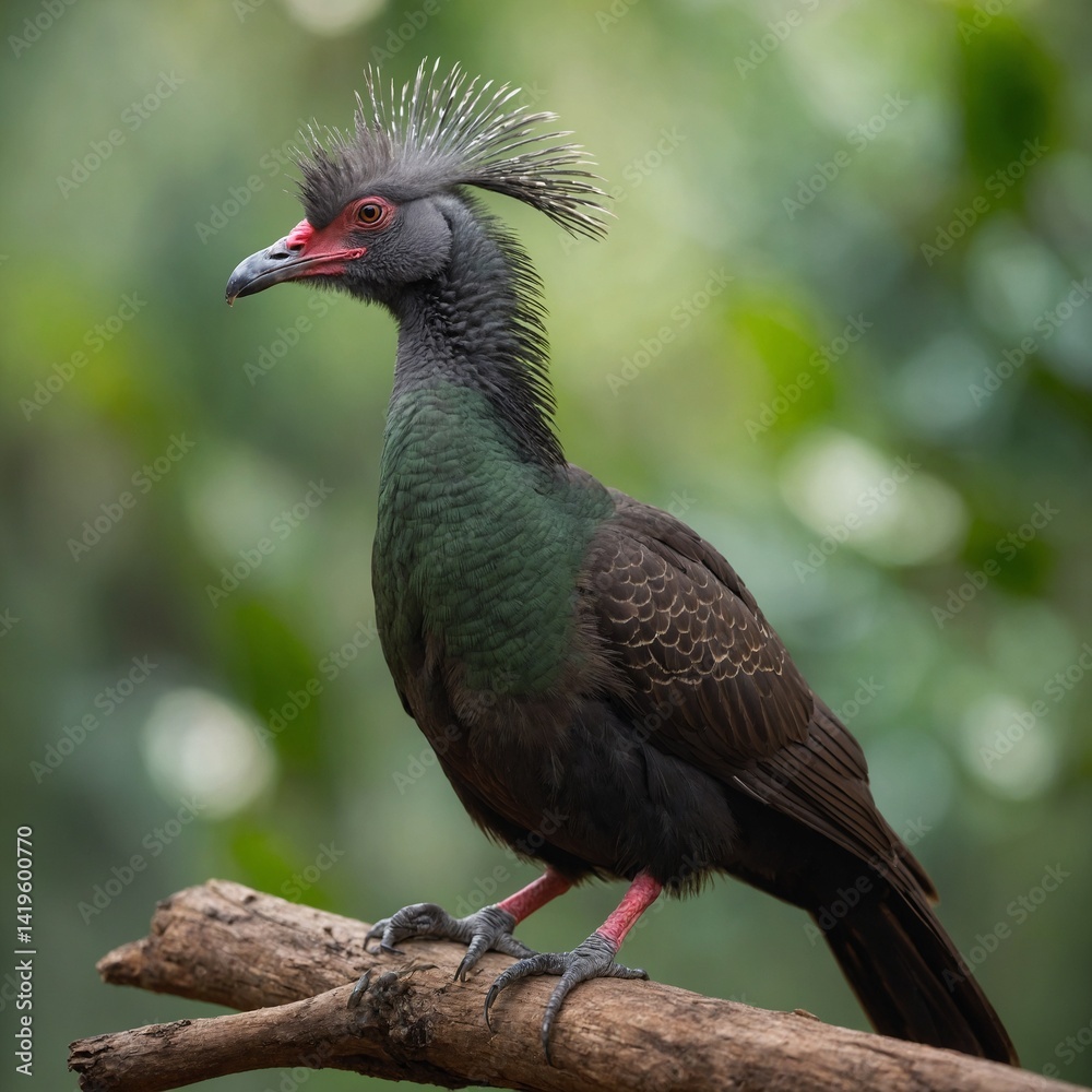 Obraz premium Crested Guan bird on piece of wood