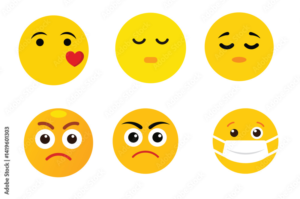 Collection of Diverse Emoticon Illustrations Expressing Various Emotions Collection of Diverse Emoticon Illustrations Expressing Various Emotions
