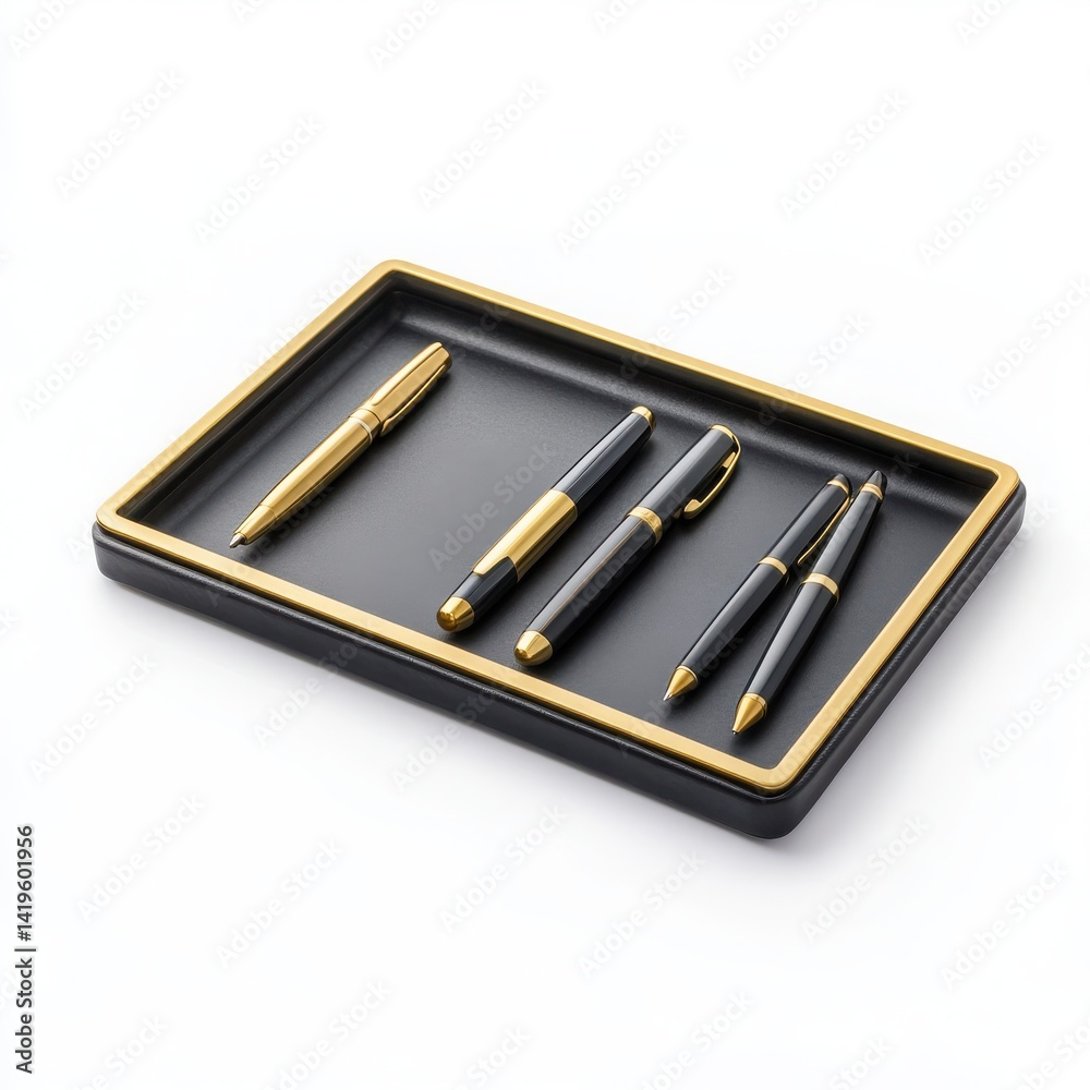 Isolated office desk tray with a pen set on white. Isolated office desk tray with a pen set on white.