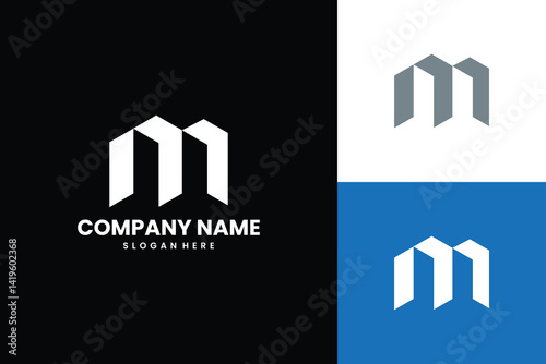 creative negative space of letter M initial logo design, clean and strong design