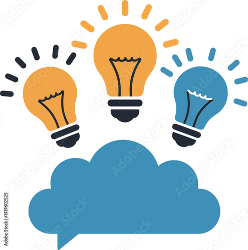 Conceptual light bulbs and cloud shape with flat design style symbolizing ideas and creativity vector illustration