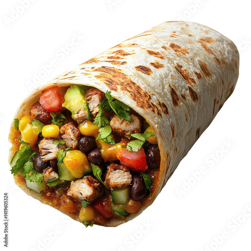 Zesty burrito png Mexican wrap png spicy burrito png Tex-Mex meal png tortilla lunch png zesty flavor png stuffed burrito png fast food png white background image