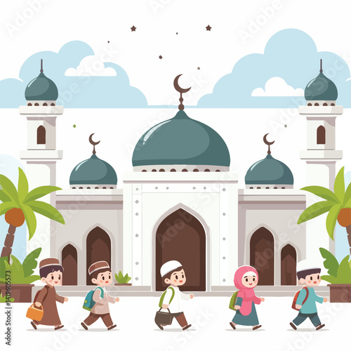 vector image of children going to mosque