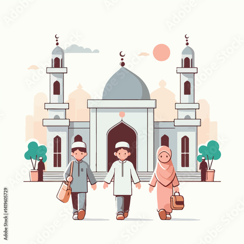 vector image of children going to mosque