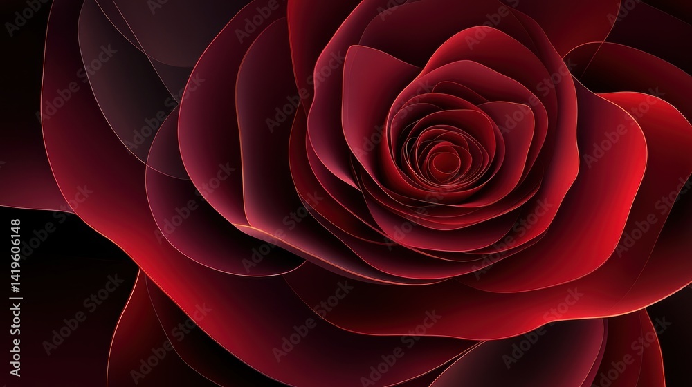 Naklejka premium Deep crimson rose, digitally rendered.