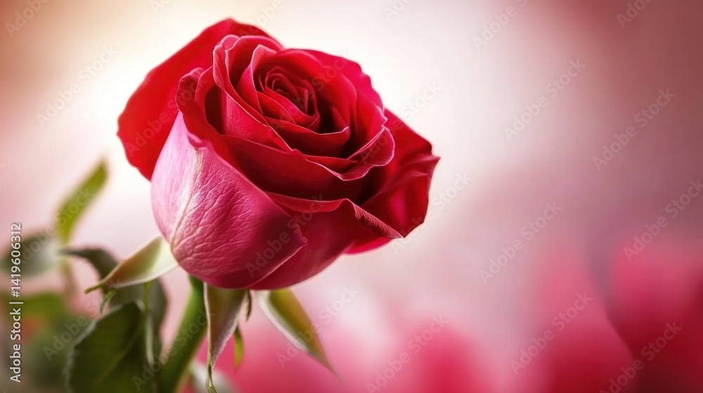 Fototapeta premium Vibrant crimson rose in soft focus.