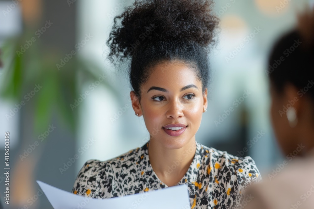 Fototapeta premium diverse businesswoman reading contract, negotiating at the office
