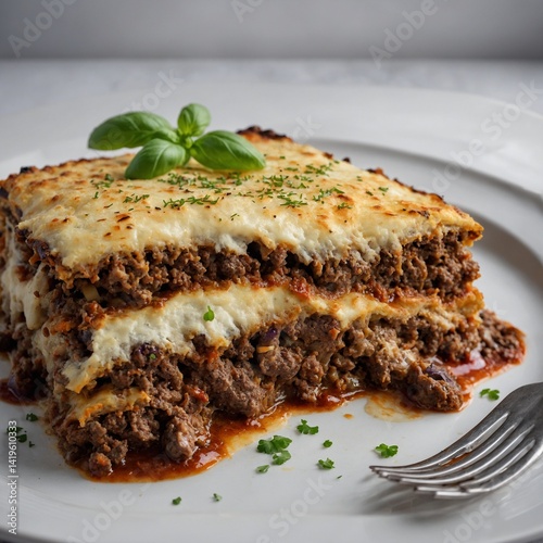 A delicious slice of sweet cake with mint and a piece of cheesecake make a gourmet dessert dish