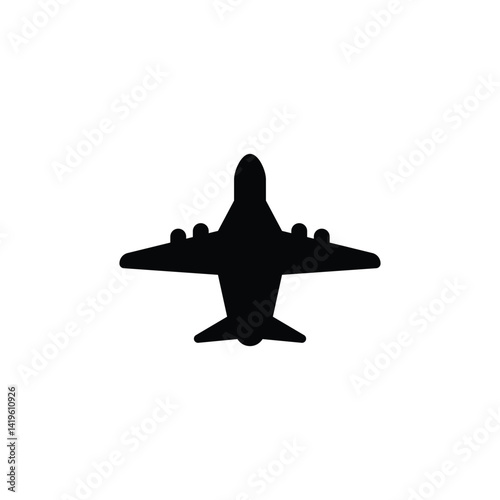 A minimalistic black silhouette of an airplane viewed from above. This clean and bold design captures the essence of flight and travel. Ideal for use in travel apps, airline branding, logistics, or gl