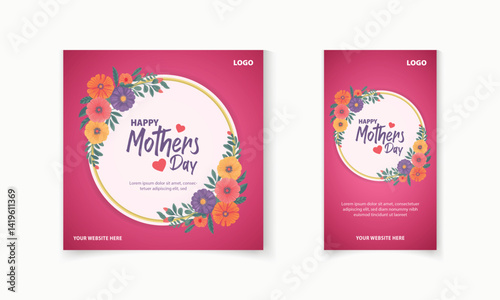Happy Mother's Day social media post, greeting card template design with flowers for promotional ads