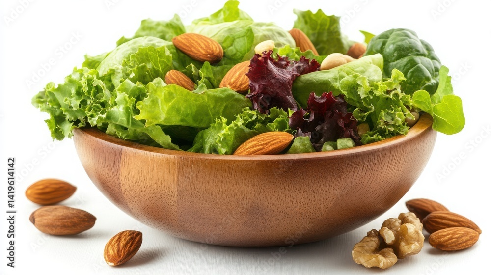 Salad bowl and nut pack isolated with white background Salad bowl and nut pack isolated with white background