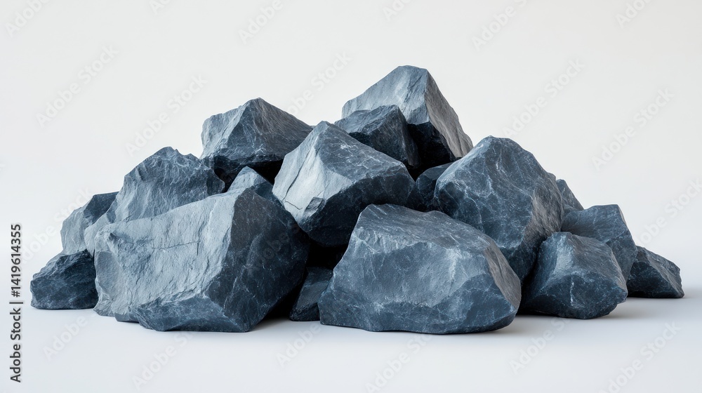 Pile of Dark Gray Rocks on a Light Background for Natural Textures
