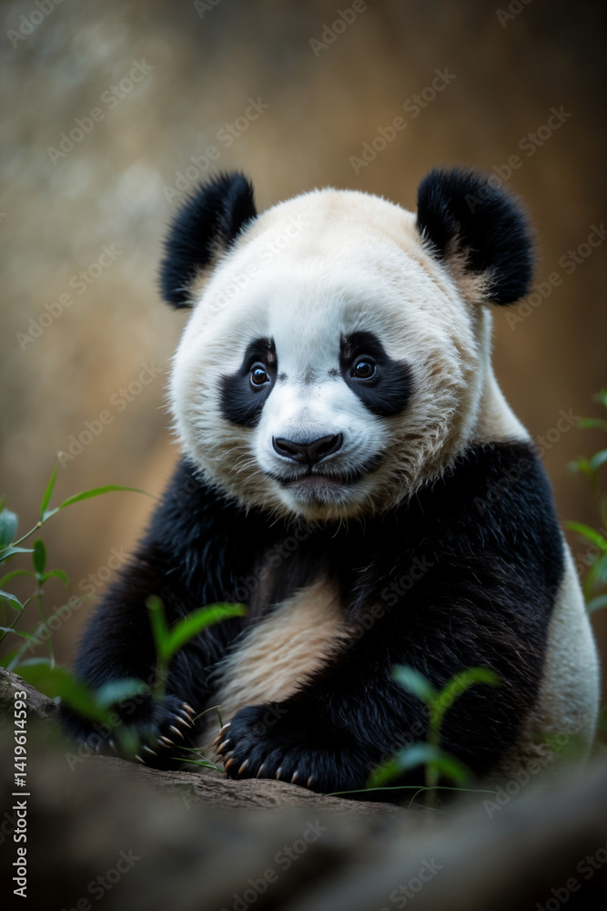 Fototapeta premium giant panda eating bamboo