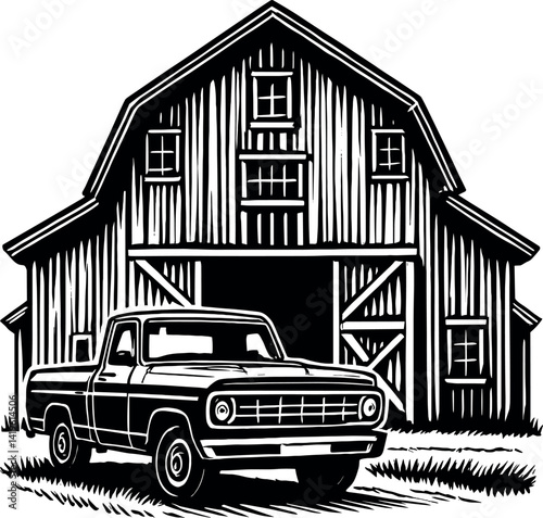 Pickup Truck vector black silhouette print design