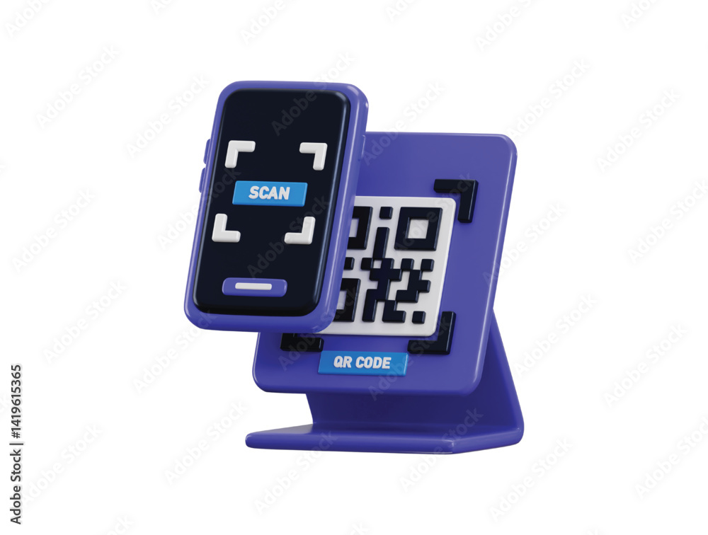 Mobile phone with barcode scanning icon 3d render concept of scanning qr code for digital electronic payment, money transaction on mobile app service vector illustration