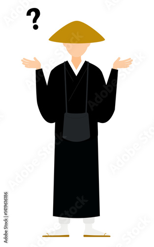 Simple illustration of a buddhist monk questioning