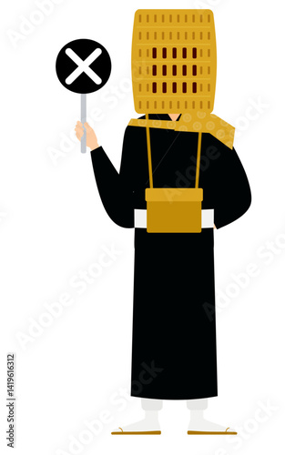 Simple illustration of a buddhist monk holding a maru-batu stick
