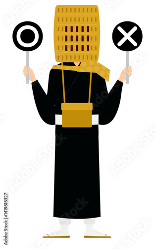 Simple illustration of a buddhist monk holding a maru-batu stick