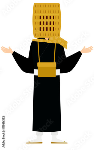 Simple illustration of a buddhist monk extend his arms