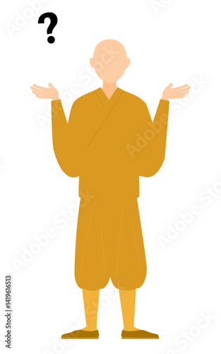 Simple illustration of a buddhist monk questioning