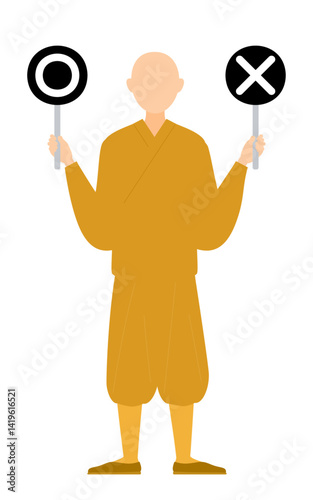 Simple illustration of a buddhist monk holding a maru-batu stick