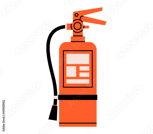 Hand drawn cute cartoon illustration of fire extinguisher. Fire emergency equipment. Flat vector firefighter protection spray doodle. Solution to urgent problem icon. Risk management. Isolated.