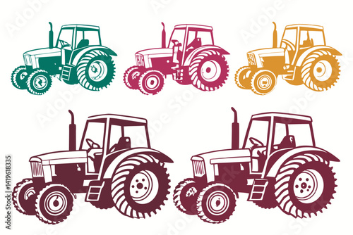 set of Tractor vector silhouette illustration isolated on white background