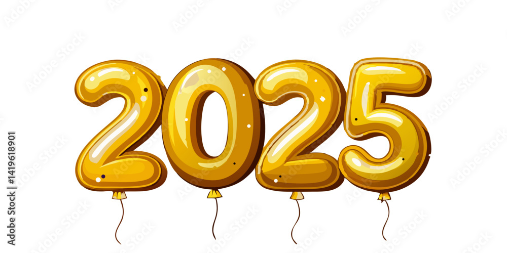 Golden balloons spelling out the year two thousand and twenty five on a white background scene Golden balloons spelling out the year two thousand and twenty five on a white background scene