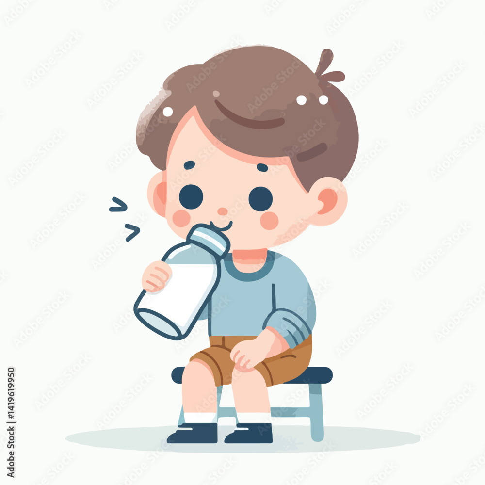 vector image of little children drinking milk vector image of little children drinking milk