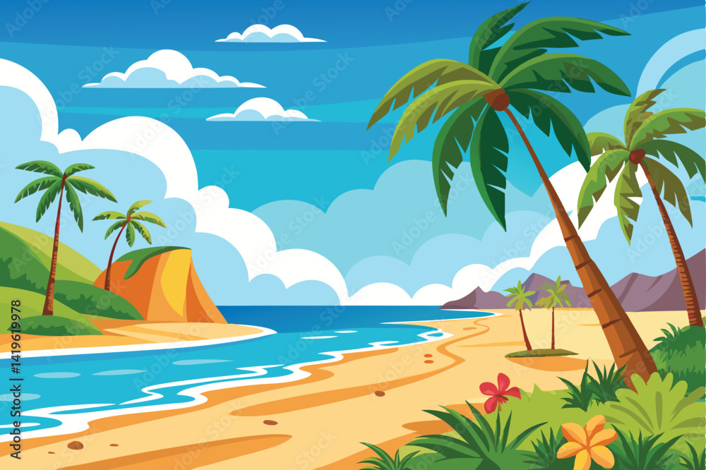 Obraz premium Blue Ocean Beach Vector