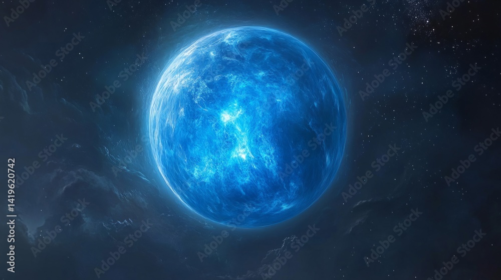 Fototapeta premium Glowing Blue Planet in Dark Space